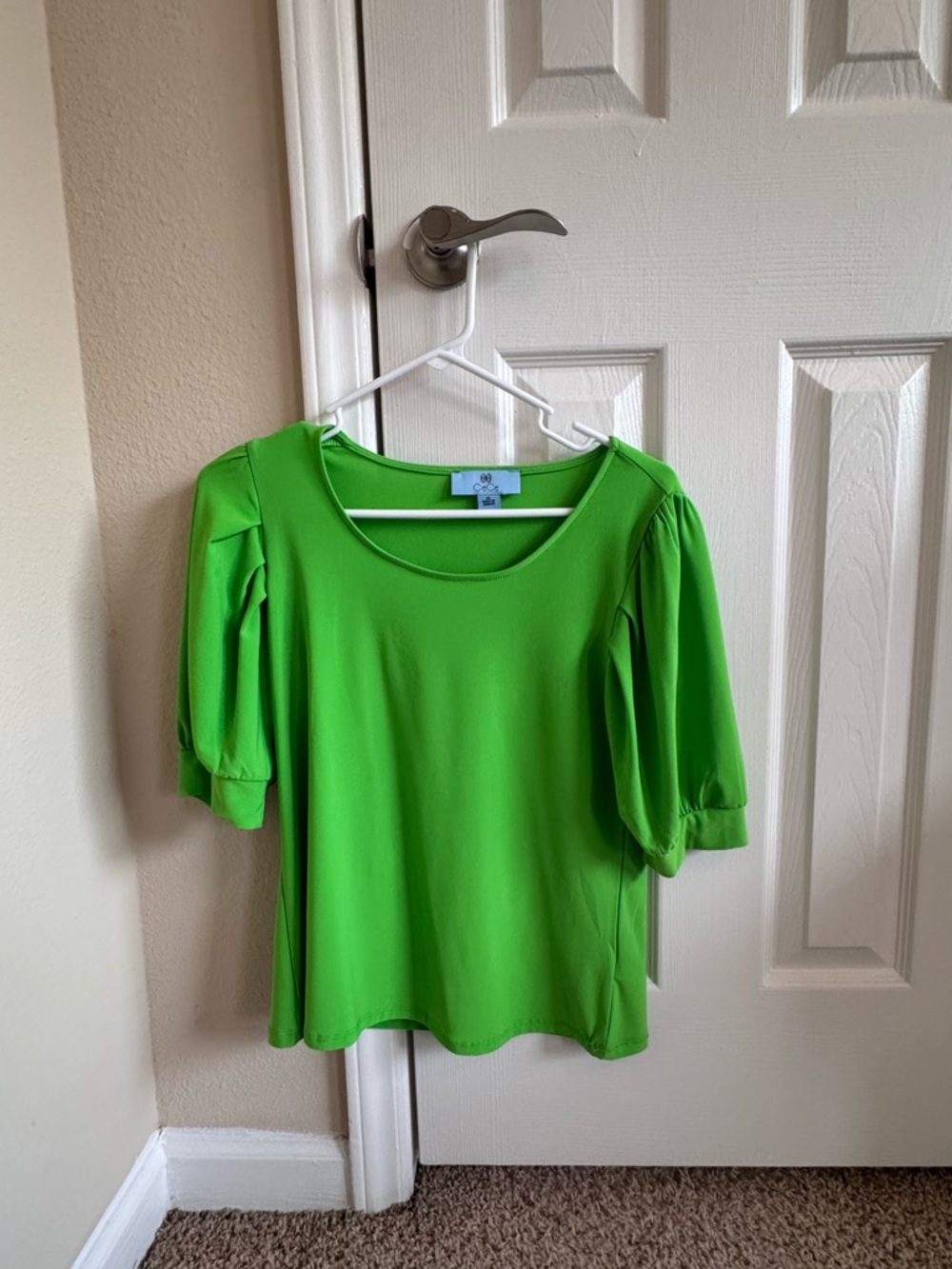 CeCe Lime Green Puff Sleeve Scoop Neck Top